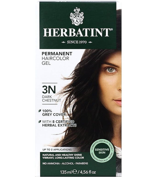 Herbatint Permanent Haircolor Gel, 3N Dark 100% Grey 4.56 oz