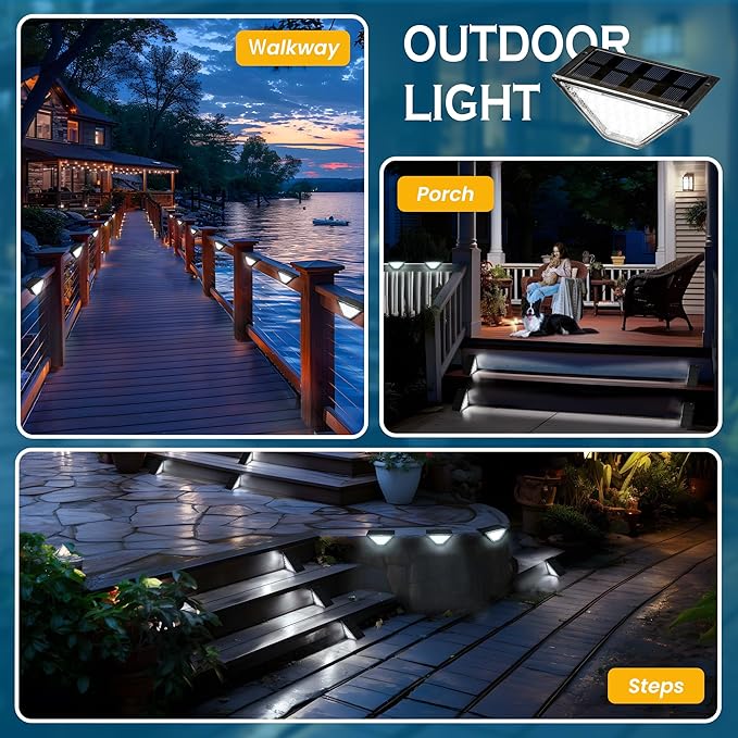SOLPEX Solar Step Lights for Outside, 24 LEDs Solar Stair Lights Outdoor Waterproof Decor for Stair, Porch, Step, Deck, Fence, Front Door, Balcony, Patio, Wall, Yard, Garden(2 Pack, Cold White)
