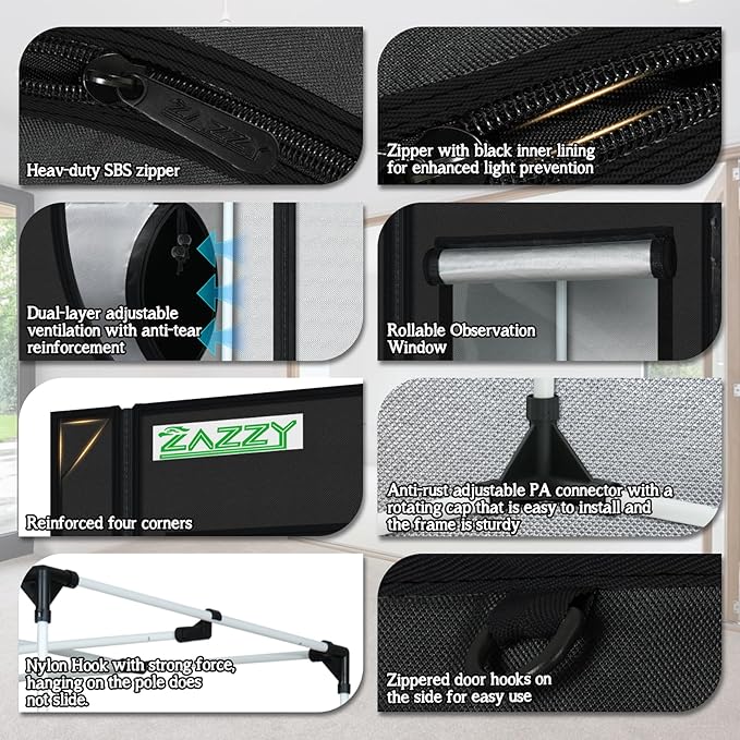 zazzy Grow Tent, 24"x36"x60" Hydroponic Grow Room Grow Tent Reflective Mylar Grow Tent with Window & Floor Tray for Indoor Plant Growing