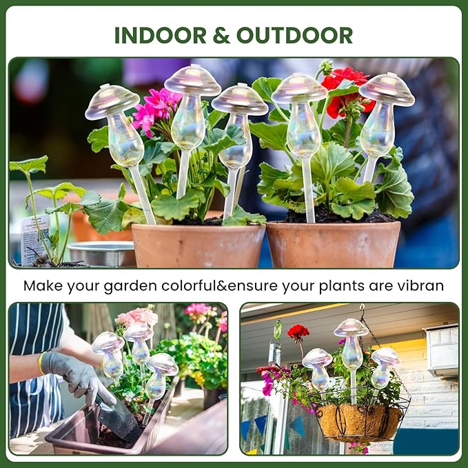 Plant Watering Globes-4pcs Self Watering Planter Insert,Plant Watering Devices,Glass Watering Bulbs for Indoor Plants,Mushroom Watering Globes,Top-Fill Watering