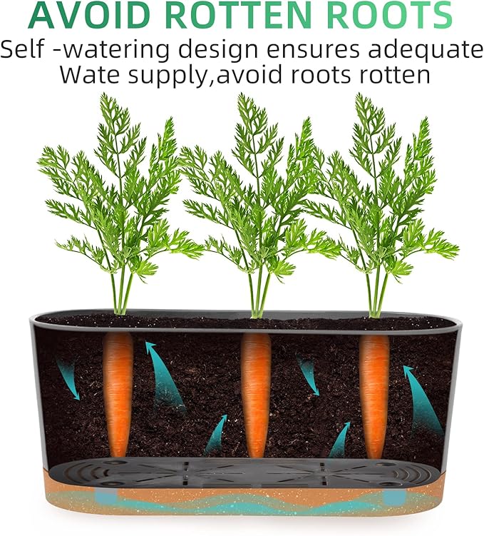 QCQHDU 2 Pack Window Planter Box 16” x 7", Self Watering Plant Pots for Indoor Plants Home Garden Flower Pot with Drainage Hole and Tray