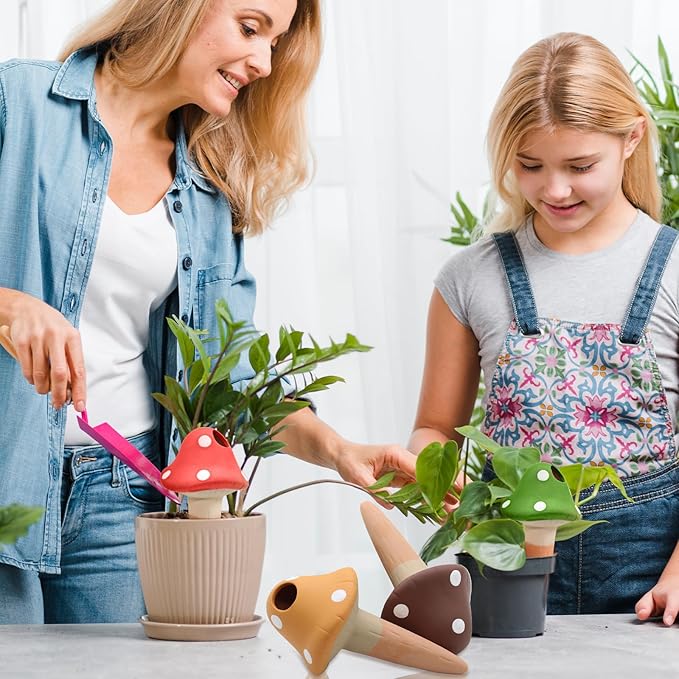 4PCS Terracotta Self Watering Spikes, Mushroom Shaped Self Watering Globes, Slow Release Self Watering Planter Insert, Plant Watering Globes for Indoor and Outdoor Plants