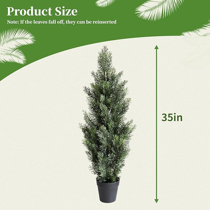 momoplant Artificial Cedar Topiary Trees 3 Ft Fake Cedar Shrubs Set of 2 Faux Cypress Potted Plants for Outdoor Indoor Decor