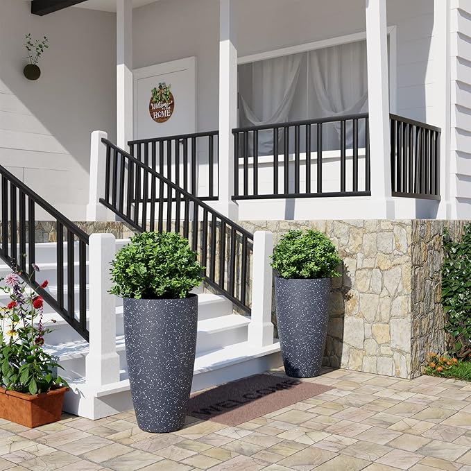 QCQHDU 21 inch Tall Planters for Indoor & Outdoor Plants, 2 Pack Sturdy Plant-Flower-Tree Pots for Front Porch Patio Deck Living Room Decor