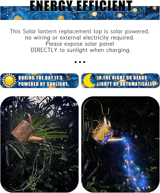 Solar Watering Can with Colorful Lighting, Waterproof Garden Decor, Birthday Gifts for Mom Grandma (Flag, 32 inch Shepherd Hook)