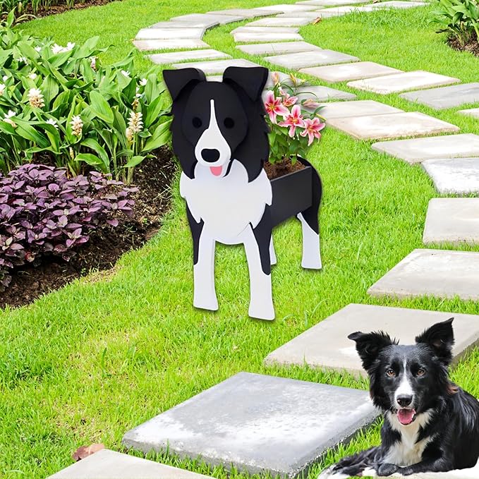 Border Collie Dog Planter Plant Pots,Cute Garden Dog Flower Planter,Dog Planters Birthday Gifts for Women,Office,Indoor/Outdoor Decor（9.45 * 5.94 * 13.39in）