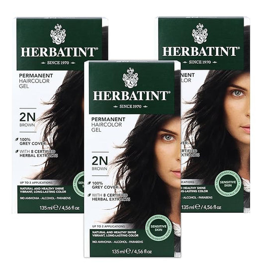 Herbatint Permanent Haircolor Gel, 2N Brown, 100% Grey 4.56 oz (3 Pack)