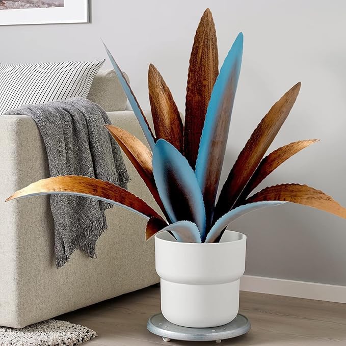DIY Metal Agave Plant Art Yard Tequila Art Sculpture, Tequila Rustic Garden Sculpture Statue Outdoor Decor,Agave Metal Plants for Yard, Garden Lawn Ornaments (12 Leaves -Blue)