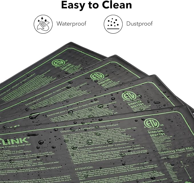 BN-LINK Seedling Heat Mat 10" x 20.75" 4 Pack Daisy Chainable Warm Hydroponic Heating Pad Waterproof for Seed Starting Germination, Indoor Gardening, Greenhouse