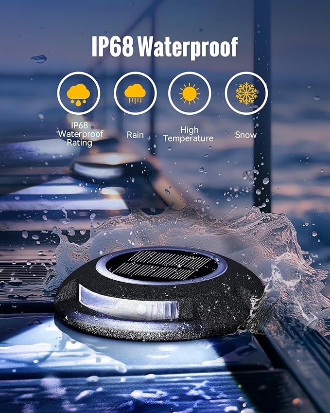 Solar Deck Dock Walkway Decorative Lights Outdoor Waterproof 4 Pack, 2 Colors in 1 Single-Sided LED Solar Driveway Lights, Road Driveway Marker for Warning Stair Pathway Patio Yard, Black