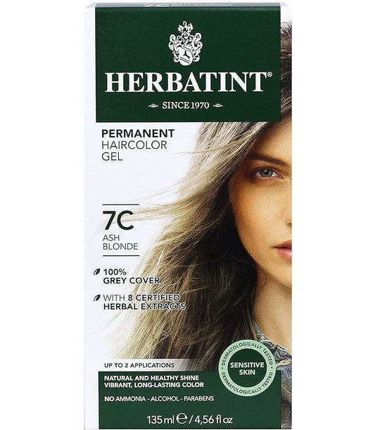 Herbatint Permanent Haircolor Gel, 7C Ash 100% Grey 4.56 oz