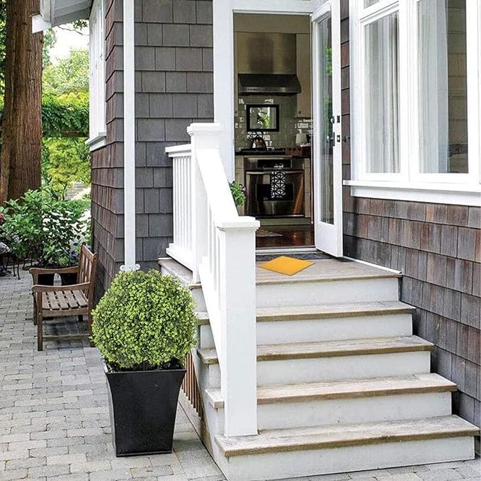 THE BLOOM TIMES 2ft Boxwood Topiary Ball Trees Artificial Outdoor Set of 2, 24" Faux Evergreen Plants Outside UV Resistant Greenery, Fake Potted Bushes and Shrubs for Front Porch Planter Patio Decor