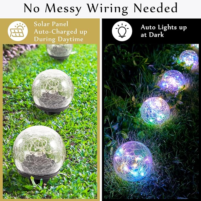Honoson Decorative Solar Globe Lights Outdoor Waterproof LED Cracked Glass Ball Lights for Pathway, Walkway, Garden, Yard, Lawn Decoration(12 Pcs,3.9 Inch)