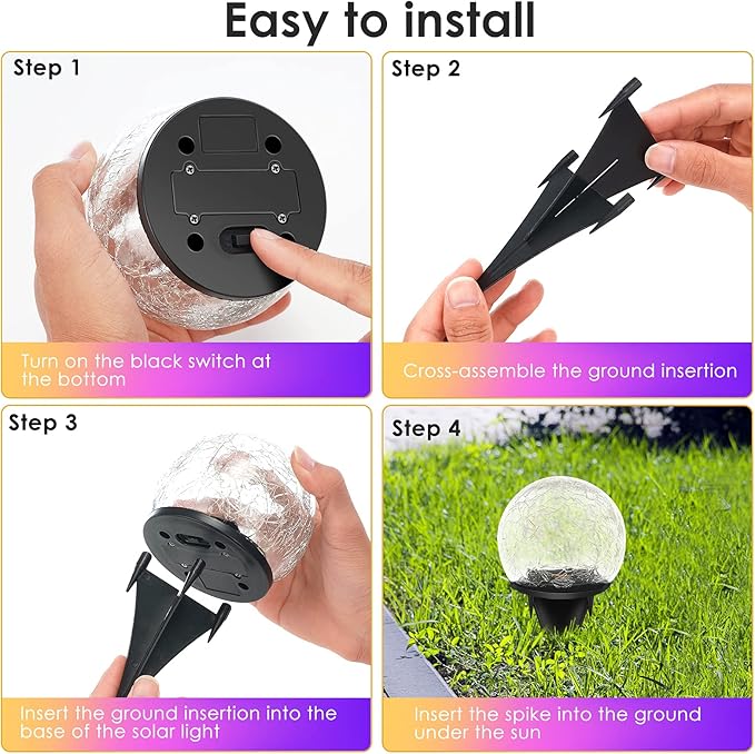 Solar Garden Lights - 2 Pack 80 LED Multi-Color Cracked Glass Outdoor Decorative Lights for Yard, Pathway, Patio, Lawn & Christmas Decor - 5.9"