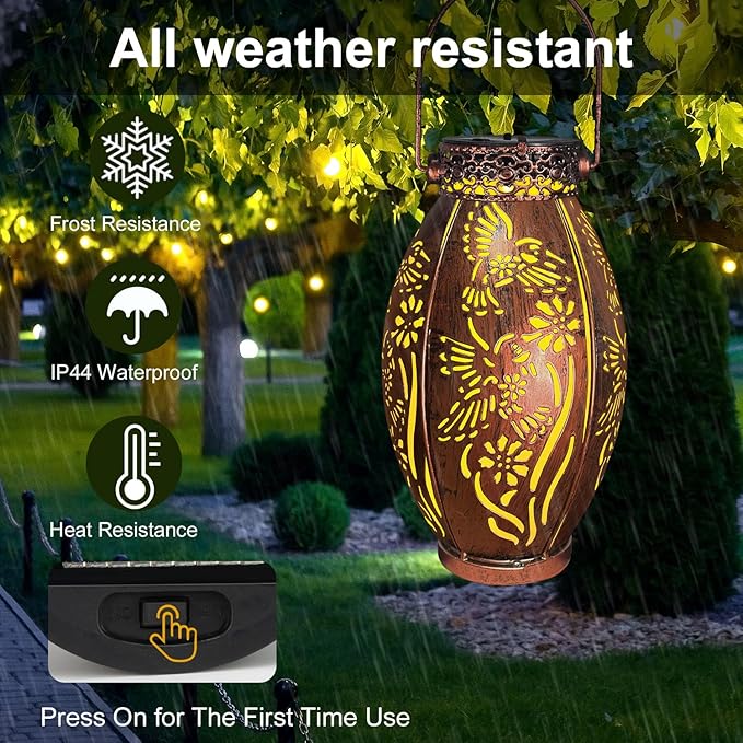 pearlstar 2 Pack Decorative Solar Lantern Lights for Hanging or Table Outdoor Solar Light for Patio Yard Garden Lawn Landscape Lighting Waterproof, Gift for Wamen Men Mom, Warm Lights,Hummingbird