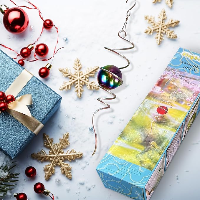 Gazing Ball Spiral Tail, Wind Spinner Stabilizer with Multi Color Sphere & Swivel Hook, Sun Catcher 11" Tail and 2" Stainless Steel Orb, Indoor Outdoor Garden Decor, Creative Gifts 13 inch