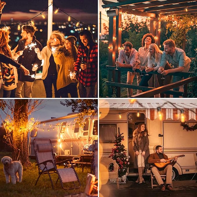 Flickering Flame String Lights - 22Ft 20LED for Outside, Plug-in Garden Decor - Halloween Christmas Indoor Outdoor, Connectable Backyard Decorative Cafe Bistro Patio