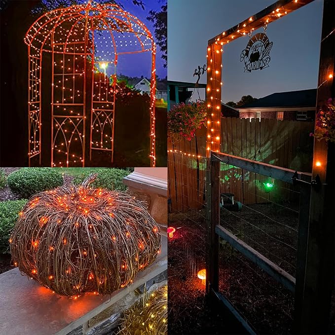 Solar String Lights Outdoor, 2-Pack Total 80FT 200 LED Solar Christmas Twinkle Lights Outside Waterproof Copper Wire 8 Modes Solar Fairy Lights for Garden Tree Party Birthday Christmas Decor(Orange)