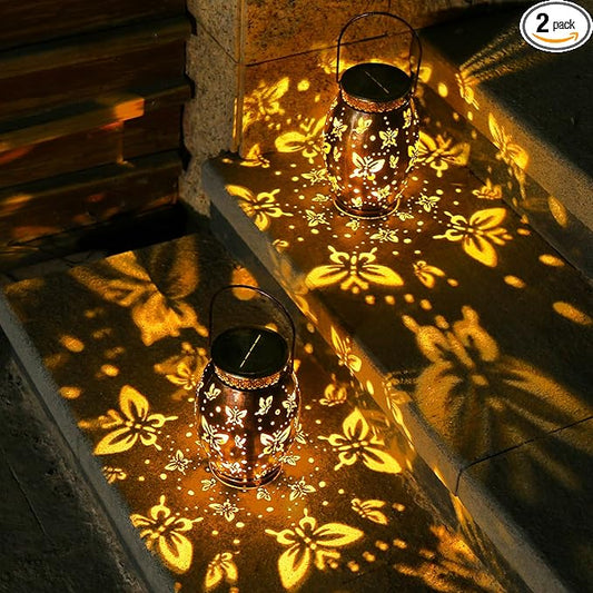 2 Pack Solar Lantern Butterfly Solar Outdoor Waterproof Hanging Metal Solar Powered Patio Lanterns Garden Solar Lights Outdoor Decorative Gifts for Women