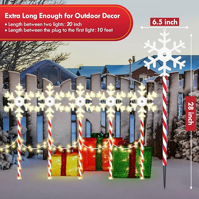 Christmas Pathway Lights Snowflake Outdoor 10PK 28inch 250LED 8 Modes Yard Decoration Flashing Waterproof Outdoor Lighted Up Christmas Light Decor for Garden Yard (Red)