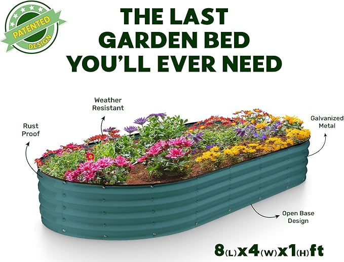Galvanized Raised Garden Beds Outdoor // 8×4×1 ft Planter Raised Beds for Gardening, Vegetables, Flowers // Large Metal Garden Box // Patented Tool-Free Design (Turquoise)