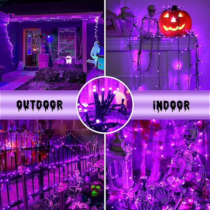 Purple Halloween String Lights, 82ft 200 LED With 8 Modes, Waterproof Low Voltage for Party, Garden, Indoor Outdoor Decorations