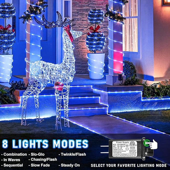 Rope Lights for Outside, 164FT 500 LED String Lights Outdoor with Waterproof 8 Modes, Flexible Plug in Twinkle Fairy Light for Indoor Bedroom Garden Pool Tree Wedding Decorations, Blue