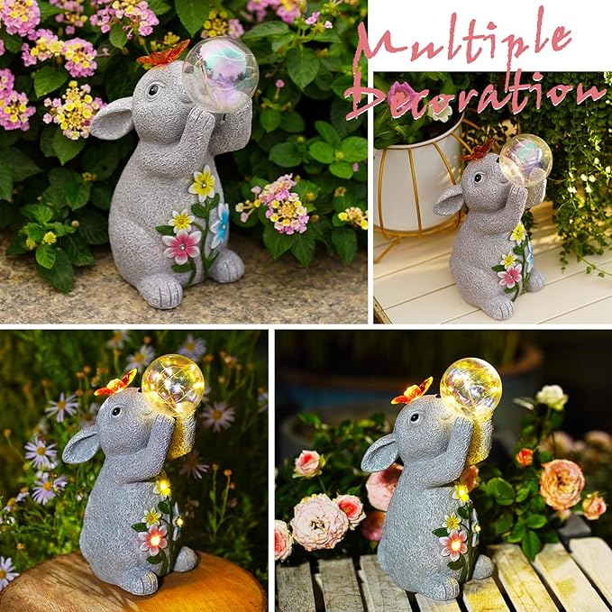 Solar Rabbit Outdoor Garden Statues: Outside Decor with Lights Clearance for Yard Art Lawn Ornaments Porch Patio Balcony Home House - Birthday Gifts for Grandma Mom Women
