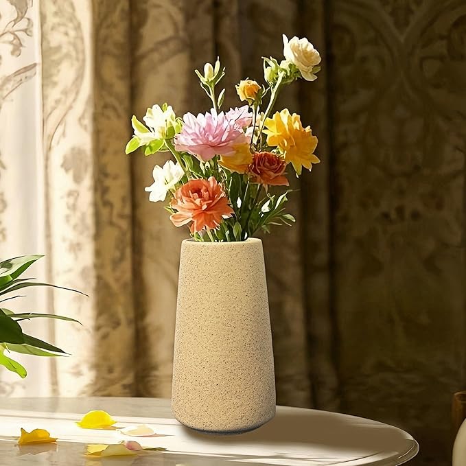 Simple Vase for Flowers Plants, Matte Vases for Modern Table Shelf Home Decor Wedding Boho Decor, 6" H Frosted Elegant Ceramic Vase for Pampas Grass Fluffy Stem Bouquet Lavender Flowers (Brown, 4)