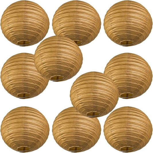 WYZworks - Round Paper Lanterns 10 Pack (Brown, 14") - Hanging Paper Lanterns Lamp for Wedding, Birthday, Party and Home Decorations with 8", 10", 12", 14", 16" Option