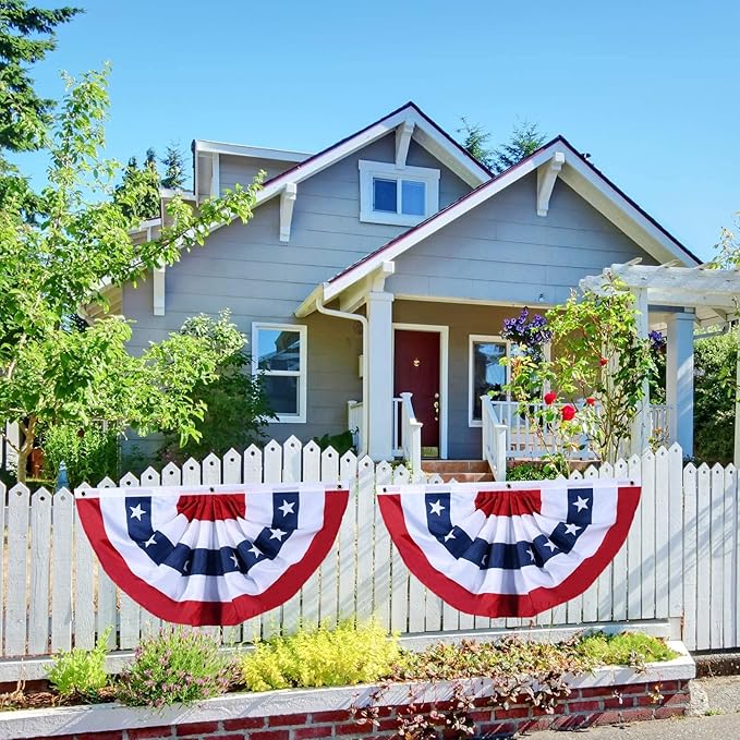 2x4Ft American Bunting Flag 4th of July Embroidered Stars USA Bunting Banner Patriotic Decorations Pleated Half Fan Flags Decor Outdoor Outside Porch Garden Window Independence Day Memorial Veterans