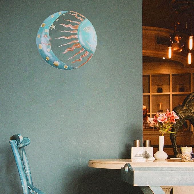 Jannity Metal Sun Wall Decor,11.02 Inches Large Metal Wall Art with Sun Moon Stars Retro Moon Sun Wall Decoration Hanging for Indoor Outdoor Patio Yard Home Garden