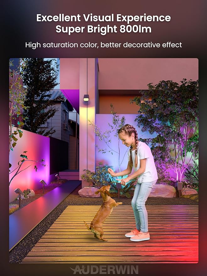 Color Changing Solar Spot Lights Outdoor, 9 Lighting Modes Colored Solar Lights Outdoor RGB Color, Solar Lights Waterproof IP67, Landscape Spotlights for Holiday Decorations, 2 pack