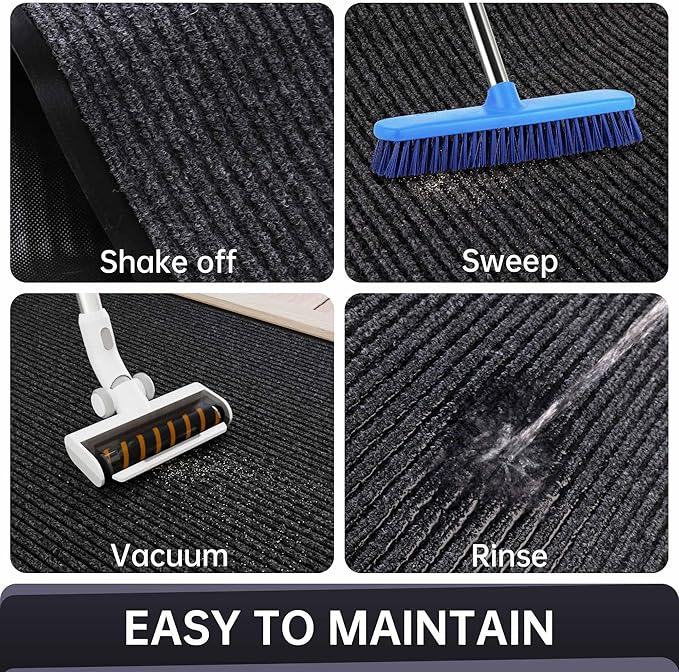 Front Door Mat, Heavy Duty Indoor Outdoor Entrance Door Mat, 48" x 24" Commercial Door Mats for Entryway, Durable Non-Slip Rubber Backing, Low-Profile Welcome Mats for Entry, Gray