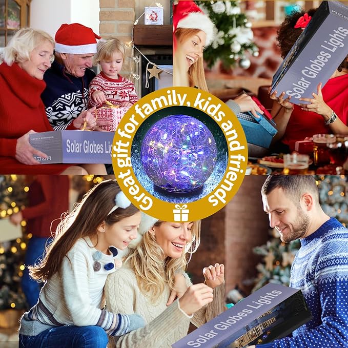 Solar Globe Lights Outdoor Waterproof-Solar Balls for Garden-Cracked Glass Ball Solar Lights Outdoor-Solar Orbs for Outside-Outdoor Decorations for Patio and Yard Lawn Backyard Decor