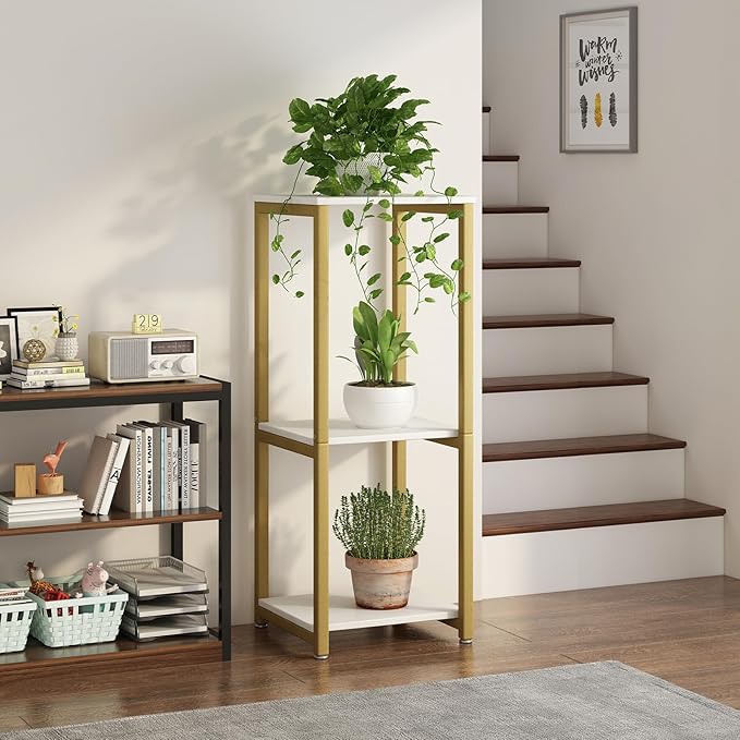 Plant Stand Indoor 3 Tier Tall Metal Corner Storage Tiered Plant Shelf Holder Multiple for Living Room Balcony Garden,Gold(3 Tier-Gold)