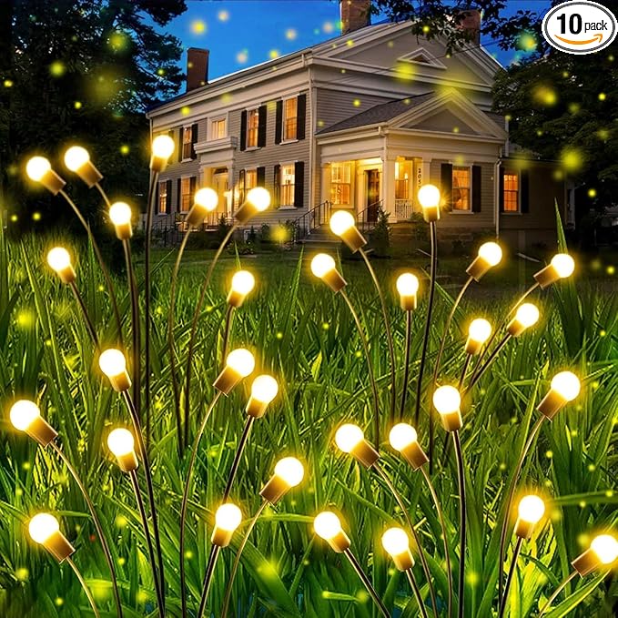 OZS 10PK Total 80LED Solar Garden Lights - Solar Lights Outdoor, Solar Firefly Lights, Solar Swaying Light, Sway by Wind, Solar Fairy Lights Waterproof for Pathway Pathway Decoration(Warm White)