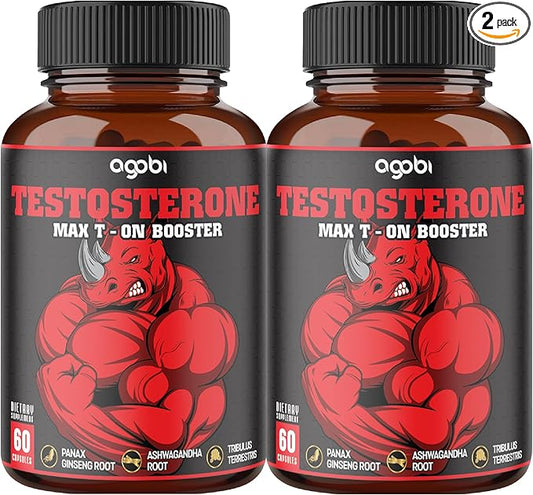 2 Packs 60 Capsules - Testosterone Booster for Men, Muscle Build, Energy & Endurance Support - 11 Herbs Combined with Ginseng, Ashwagandha, Tribulus & More