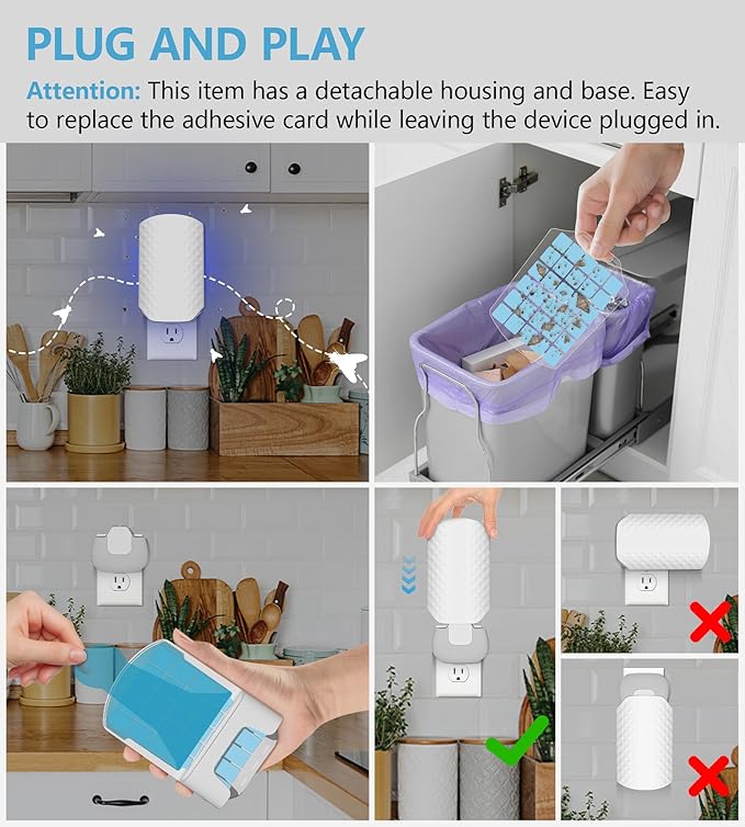 Flying Insect Trap for Indoors, Bug Killer Light Trap for Fruit Flies, Gnats, Moths, and Houseflies, 1 Device + 4 Refills, Best Fly Traps for Home, Kitchen, Bedroom, Plant Area, Garages