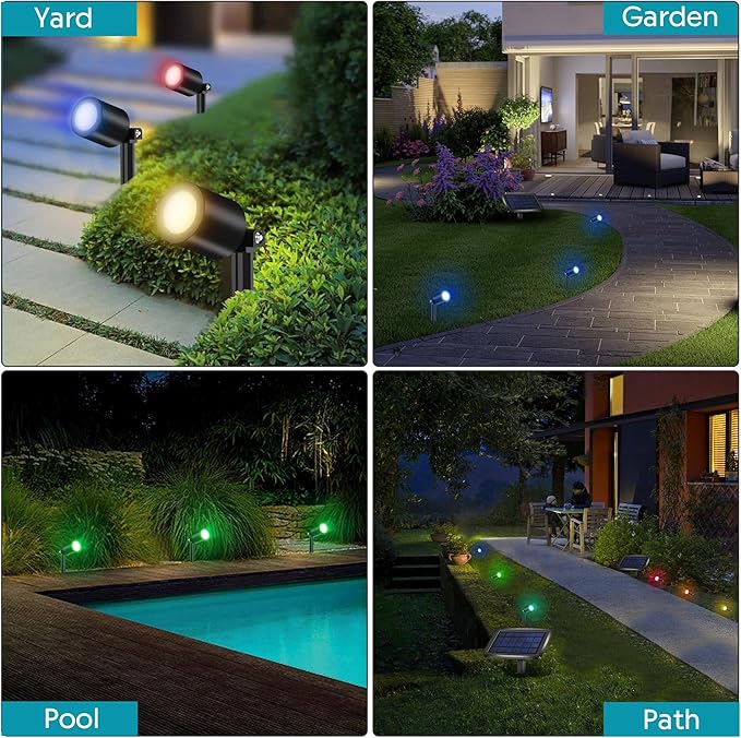 phonar Solar Spot Lights Outdoor Color Changing, 3-in-1 Solar Landscape Spotlights LED Solar Powered LED Light, IP65 Waterproof Low Voltage Landscape Lighting Festive Decoration for Yard Garden Pool