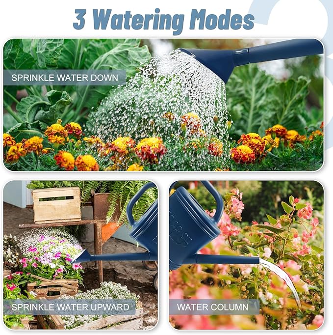 2 Gallon Watering Can, Outdoor Watering Can for Plants, Garden Water Can with Removable Long Spout and Stainless Steel Sprinkler Head, Large Water Can for Greenhouse (Dark Blue, 2 Gallon)