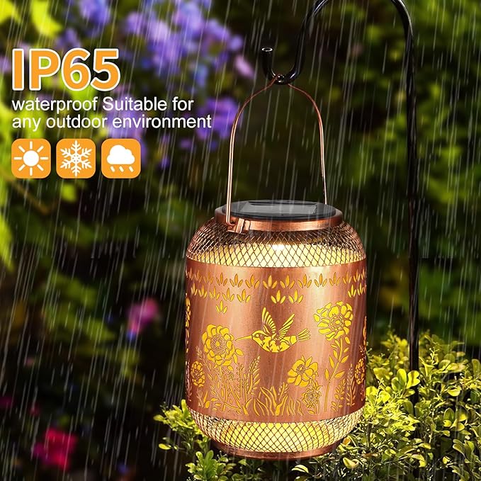 Solar Lanterns Outdoor Waterproof Christmas Birthdays Gifts for Women Mom Grandma Butterfly Garden Decor Metal Hanging Solar LED Lights for Patio(Hummingbird)