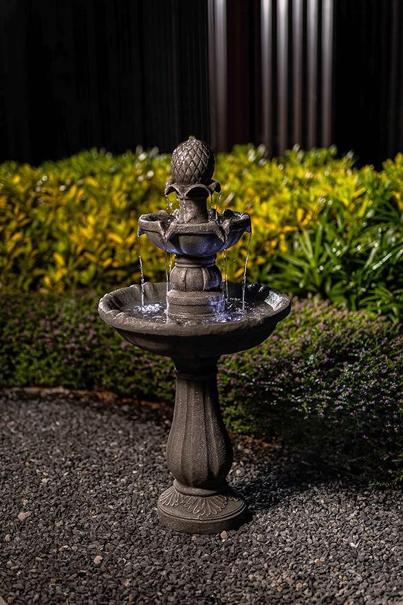 Outdoor Water Fountain –42.2 in. Tall Large Floor-Standing Outside Fountains with 3 Tier Elegant Waterfall Feature for Garden, Yard, Patio, Home Decor (Grey)