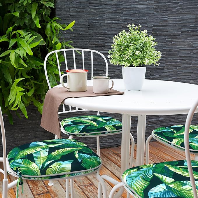 Indoor/Outdoor Chair Cushions 16x17 Inch, Patio Chair Cushions with Ties, All Weather Seat Cushions for Patio Furniture Home Garden Chair Use, Set of 4, Hanalei Lagoon