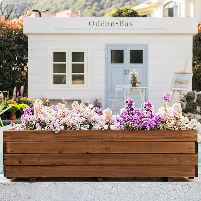 Wooden Raised Garden Bed Planter Box – Fir Wood Outdoor Vegetable, Herb & Flower Box with Drainage Holes – 47.24"x15.75"x12.6", Rot-Resistant, for Patio, Yard, Balcony