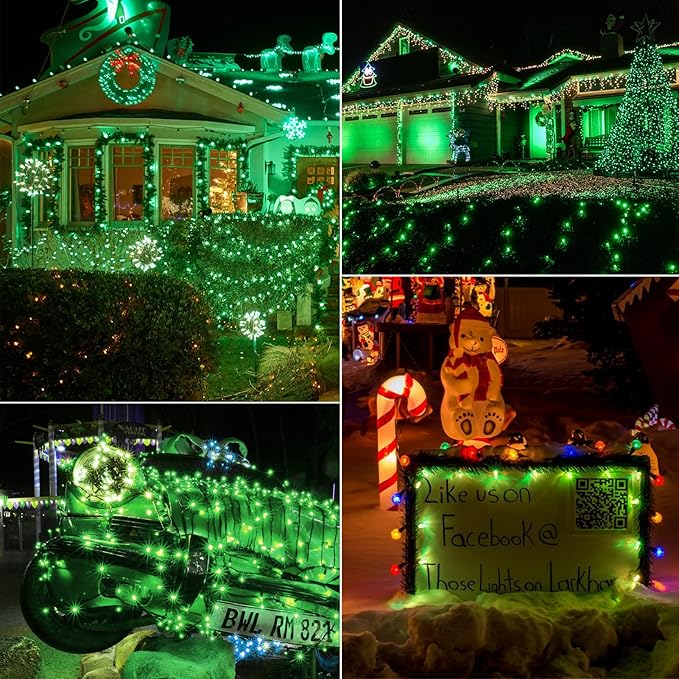 Green C7 LED Christmas String Lights, 25FT Shatterproof Christmas Lights with 25+1 Bulbs, Outdoor String Lights for Christmas Tree Patio Roofline Garden Yard Party Backyard Holiday Decorations