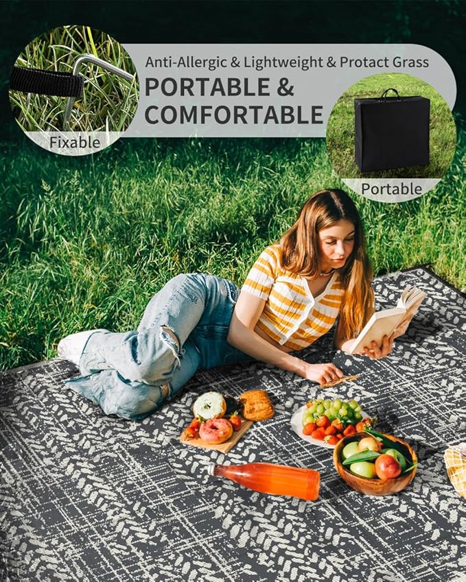 MontVoo Outdoor Rug Waterproof-Patio Rug Mat 6x9 Outdoor Carpet Reversible RV Camping Picnic Plastic Straw Rug Outside Outdoor Area Rug for Balcony Deck Backyard Patio Decor Boho Modern Abstract