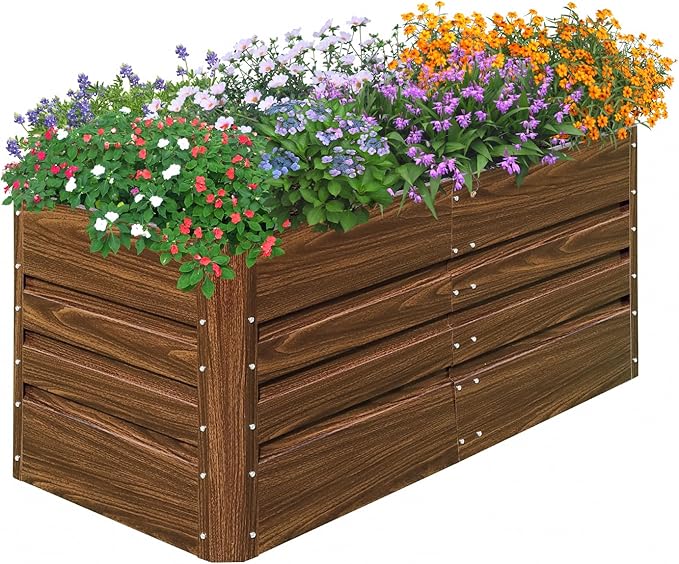 SnugNiture 4x2x2FT Raised Garden Bed Galvanized Planter Garden Boxes Outdoor, Deep Root Planter Raised Bed for Vegetables Flowers Herbs,Brown