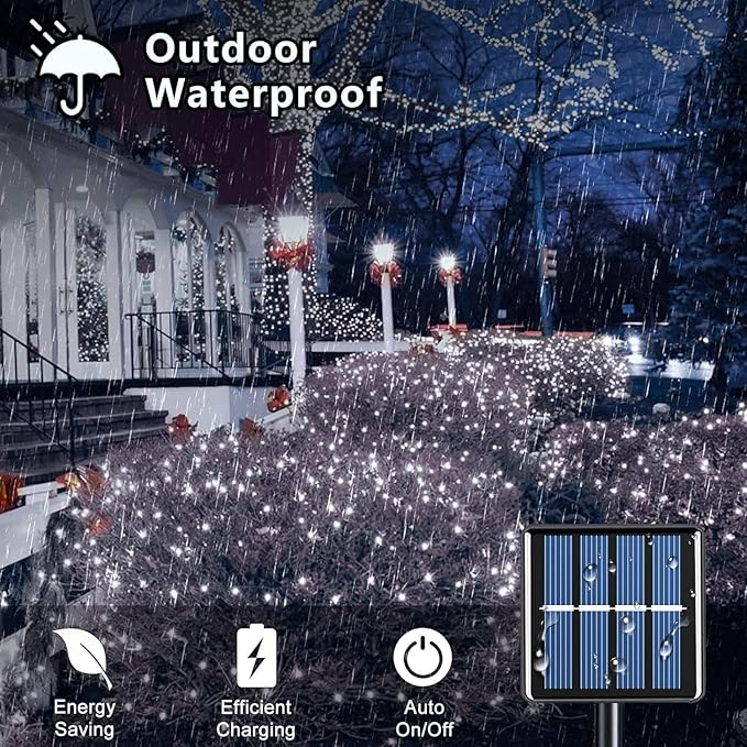 Voolex 4-Pack Solar Christmas String Lights Outdoor - 100LED 33FT Solar Powered LED String Light Waterproof with 8 Modes for Garden, Fence, Holiday, Party, Balcony, Xmas Decorations Cold White