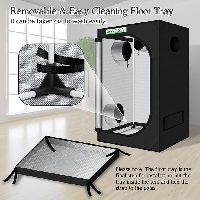 zazzy Grow Tent, 24"x36"x60" Hydroponic Grow Room Grow Tent Reflective Mylar Grow Tent with Window & Floor Tray for Indoor Plant Growing